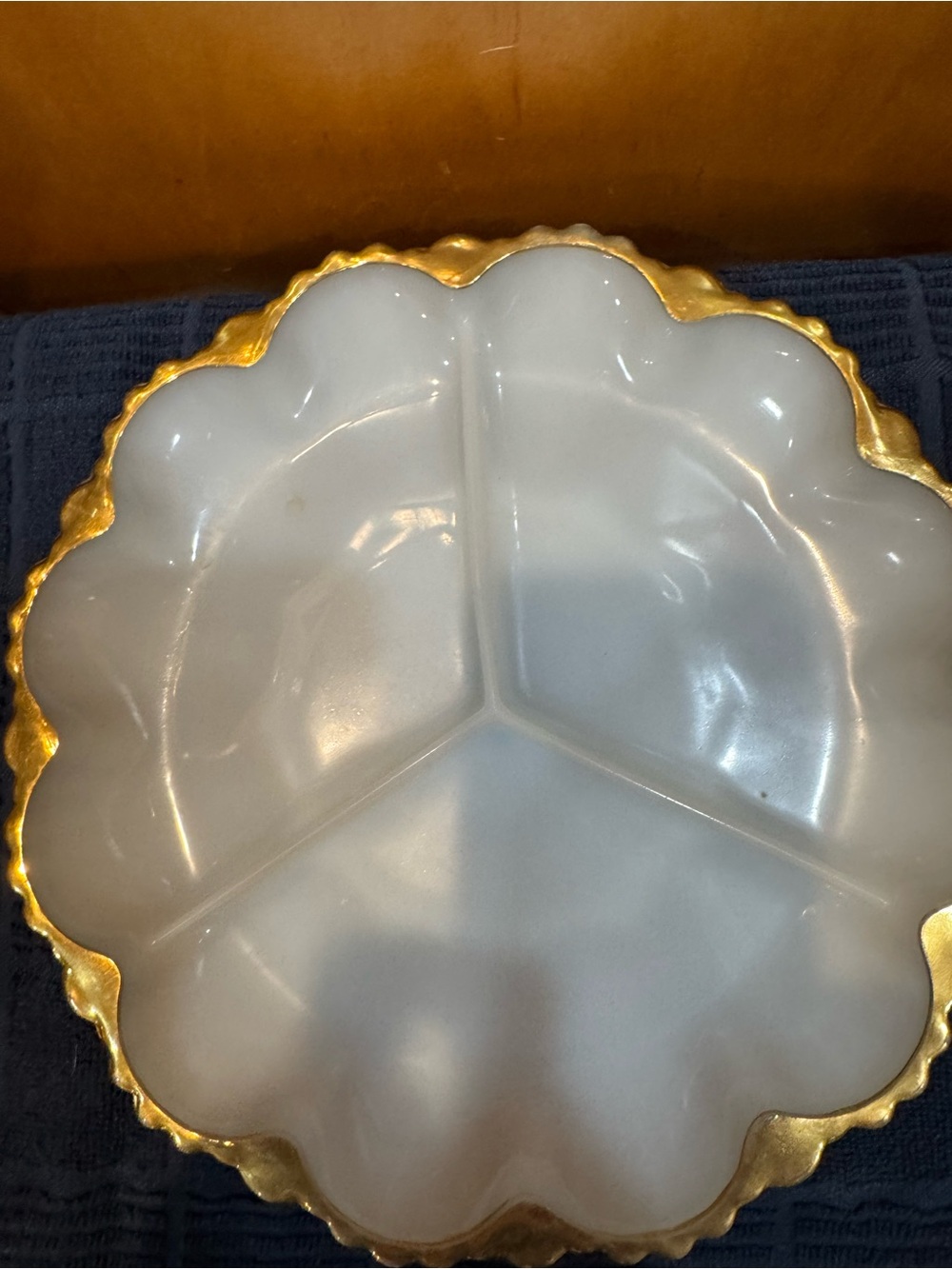 Gold-Rim White Scalloped 3-Section Serving Platter